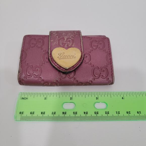 Gucci Heart Logo Key Holder Wallet Case Leather Small Purple Metallic Charm - Picture 9 of 12